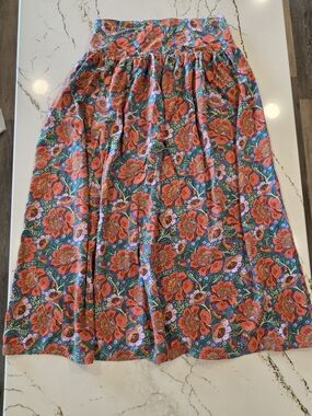 Natural Life Floral A-Line Midi Skirt in Coral and Teal
